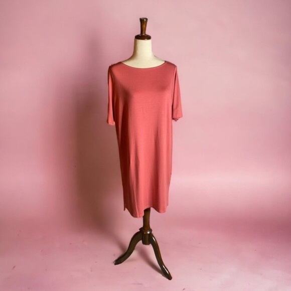Eileen‎ Fisher Chutney Fine Tencel Stretch Jersey Ballet Neck Dress Short Sleeve - Picture 1 of 8